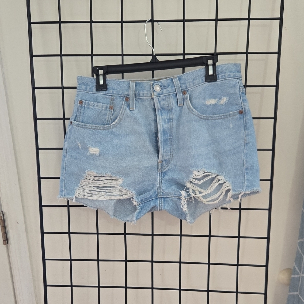 Levi's Blue Distressed Jean Shorts High-Waisted